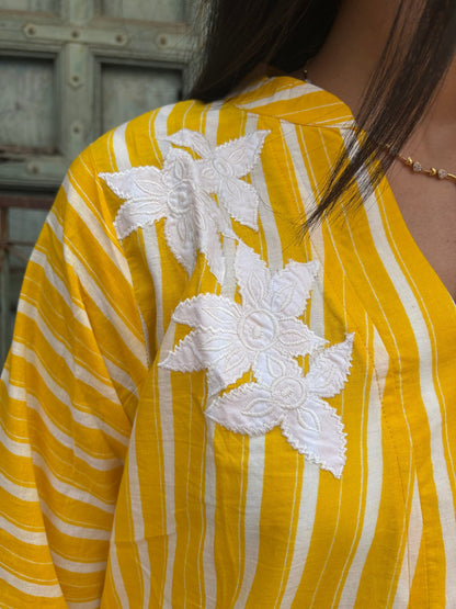 Yellow Stripe Cotton Kurti Pant set - Coord Set for Women