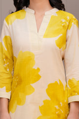 yellow floral kurta for women